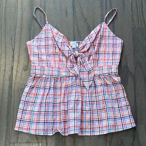 LOFT Plaid Peplum Tie Front Cami - Size XS